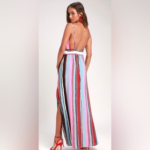 Lulu’s Andi Pink and Light Blue Multi Stripe Sleeveless Maxi Dress - Picture 2 of 9